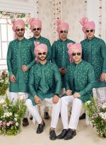 Art Banarasi Silk Green Wedding Wear Pattern Work Readymade Indo Weartern Sherwani